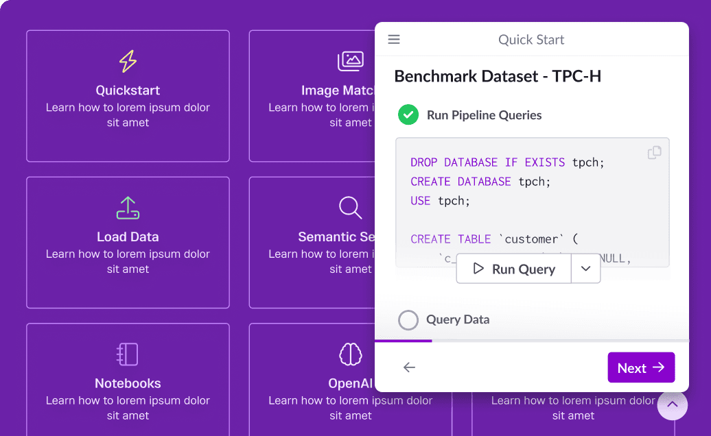 Developer OnboardingSimple customized onboarding flows for different use cases. SingleStorePLG — project preview